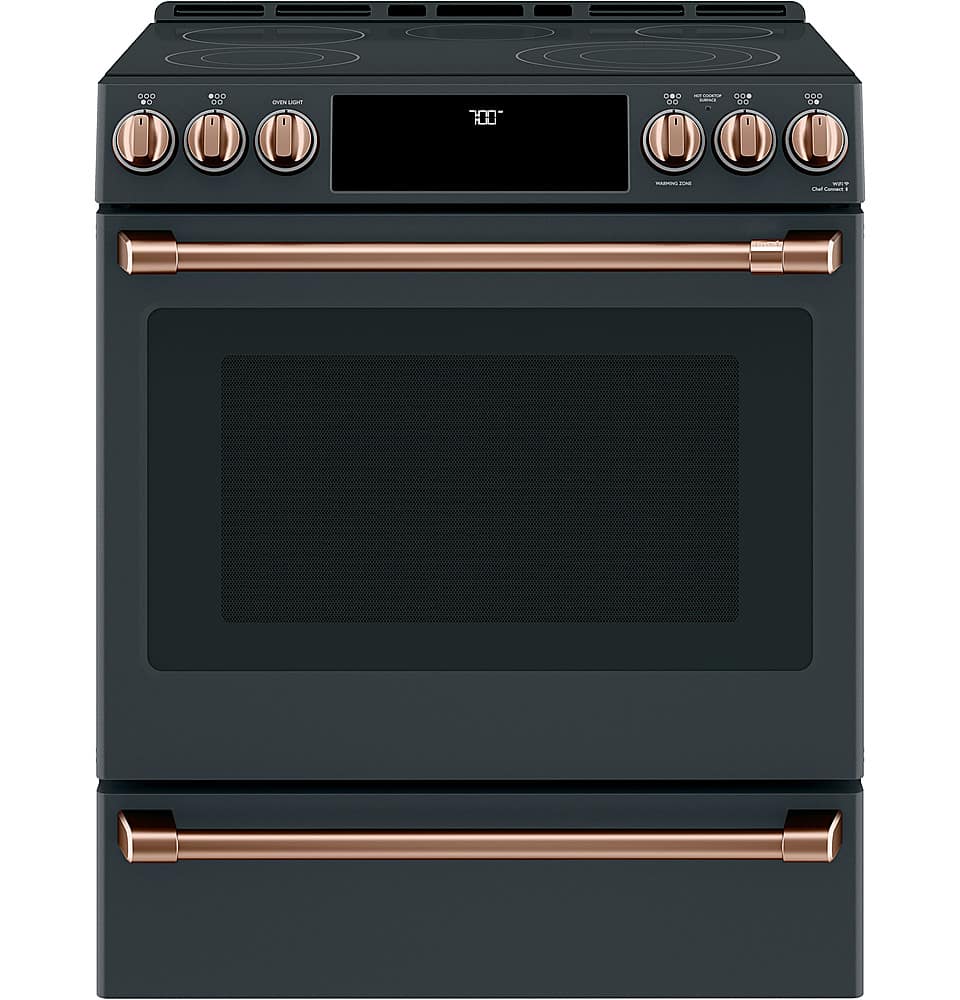 Alt View 30. Café - 5.7 Cu. Ft. Slide-In Electric Convection Range, Customizable - Matte Black.