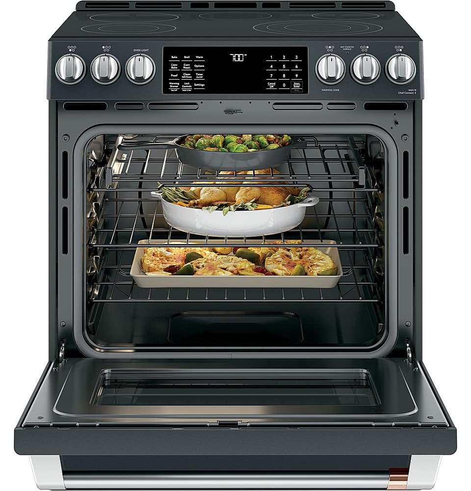 Alt View 37. Café - 5.7 Cu. Ft. Slide-In Electric Convection Range, Customizable - Matte Black.