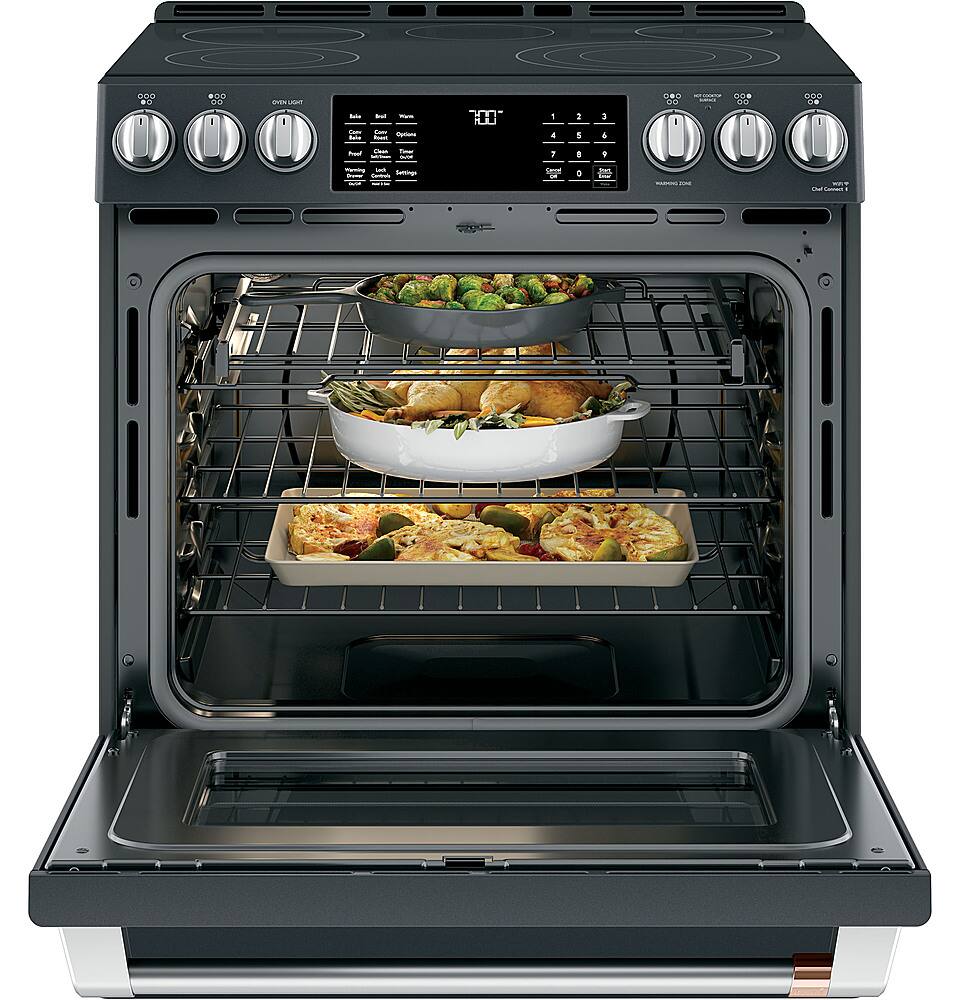 Alt View 37. Café - 5.7 Cu. Ft. Slide-In Electric Convection Range, Customizable - Matte Black.