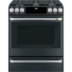 Café - 5.7 Cu. Ft. Self-Cleaning Slide-In Dual Fuel Convection Range - Matte Black - Front_Standard