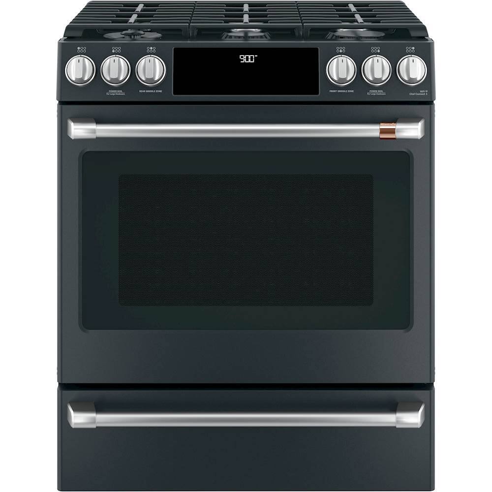 Front. Café - 5.7 Cu. Ft. Self-Cleaning Slide-In Dual Fuel Convection Range - Matte Black.