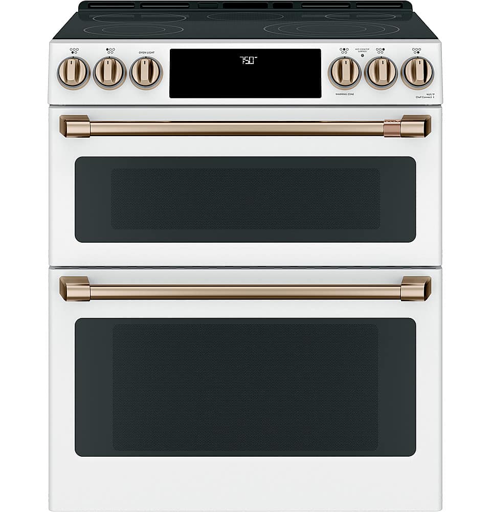 Café - 6.7 Cu. Ft. Slide-In Double Oven Electric True Convection Range with Built-In Wi-Fi, Customizable - Matte White - Front_Zoom