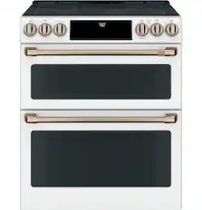 Front. Café - 6.7 Cu. Ft. Slide-In Double Oven Electric True Convection Range with Built-In Wi-Fi, Customizable - Matte White.