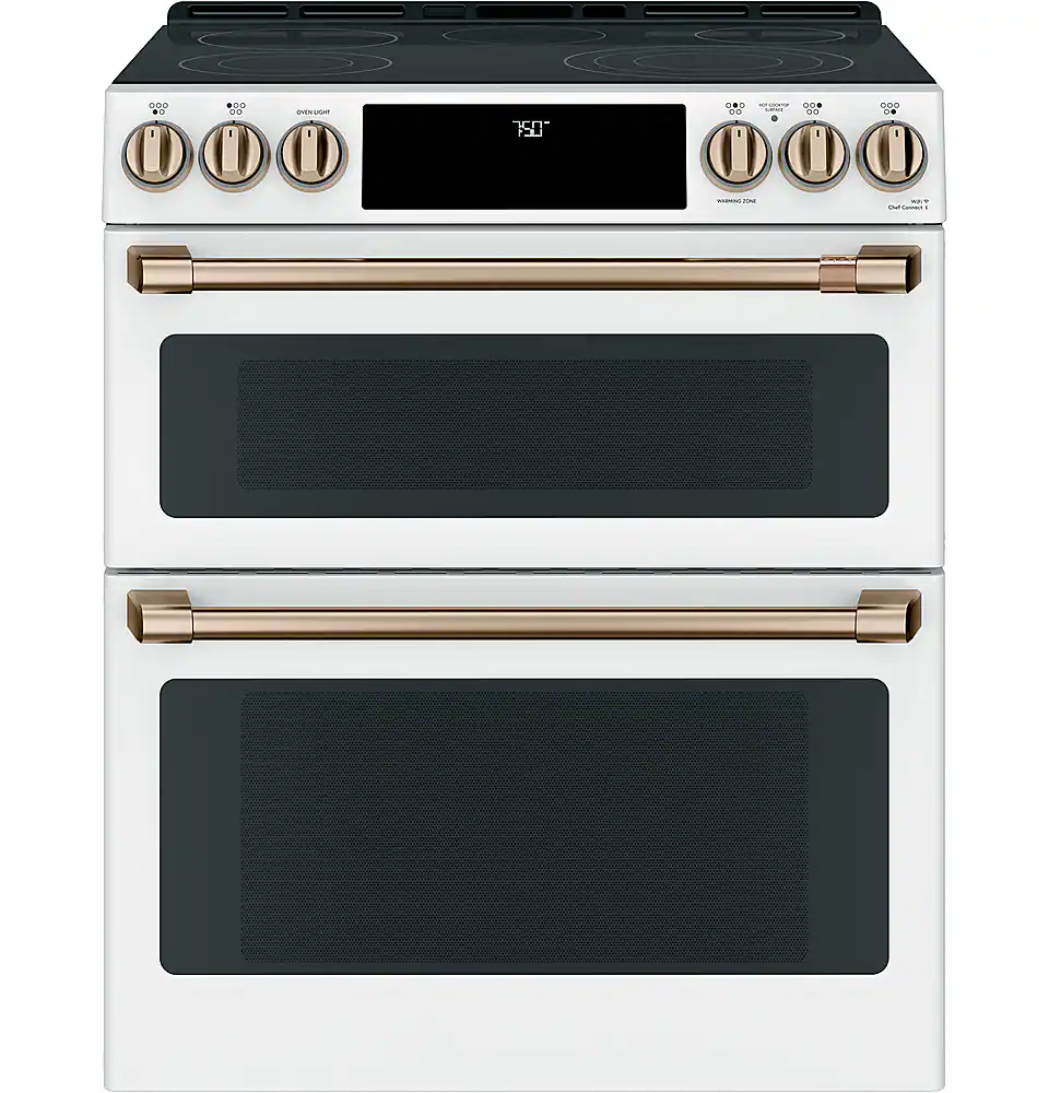 Café - 6.7 Cu. Ft. Slide-In Double Oven Electric True Convection Range with Built-In Wi-Fi, Customizable - Matte White