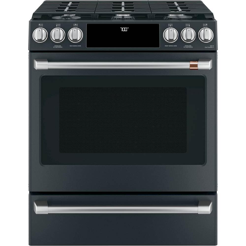 Front. Café - 5.6 Cu. Ft. Self-Cleaning Slide-In Gas Convection Range, Customizable - Matte Black.
