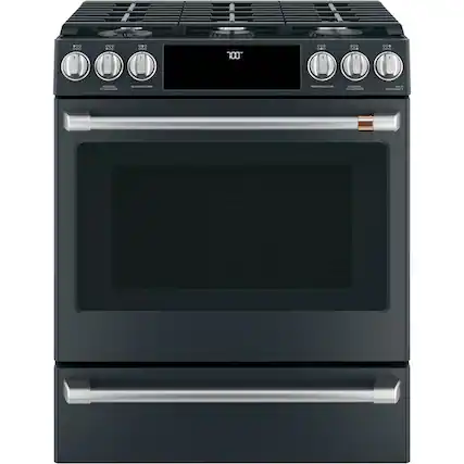 Front. Café - 5.6 Cu. Ft. Self-Cleaning Slide-In Gas Convection Range, Customizable - Matte Black.