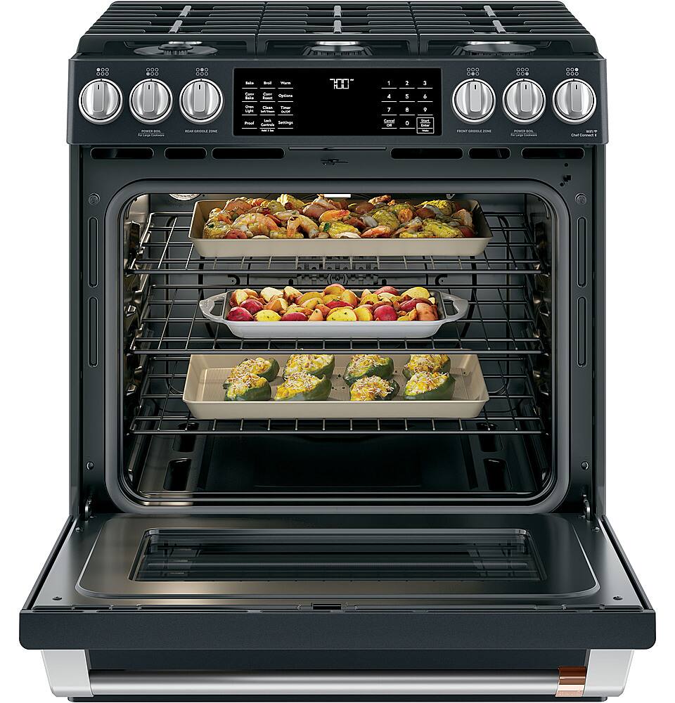 Alt View 2. Café - 5.6 Cu. Ft. Self-Cleaning Slide-In Gas Convection Range, Customizable - Matte Black.