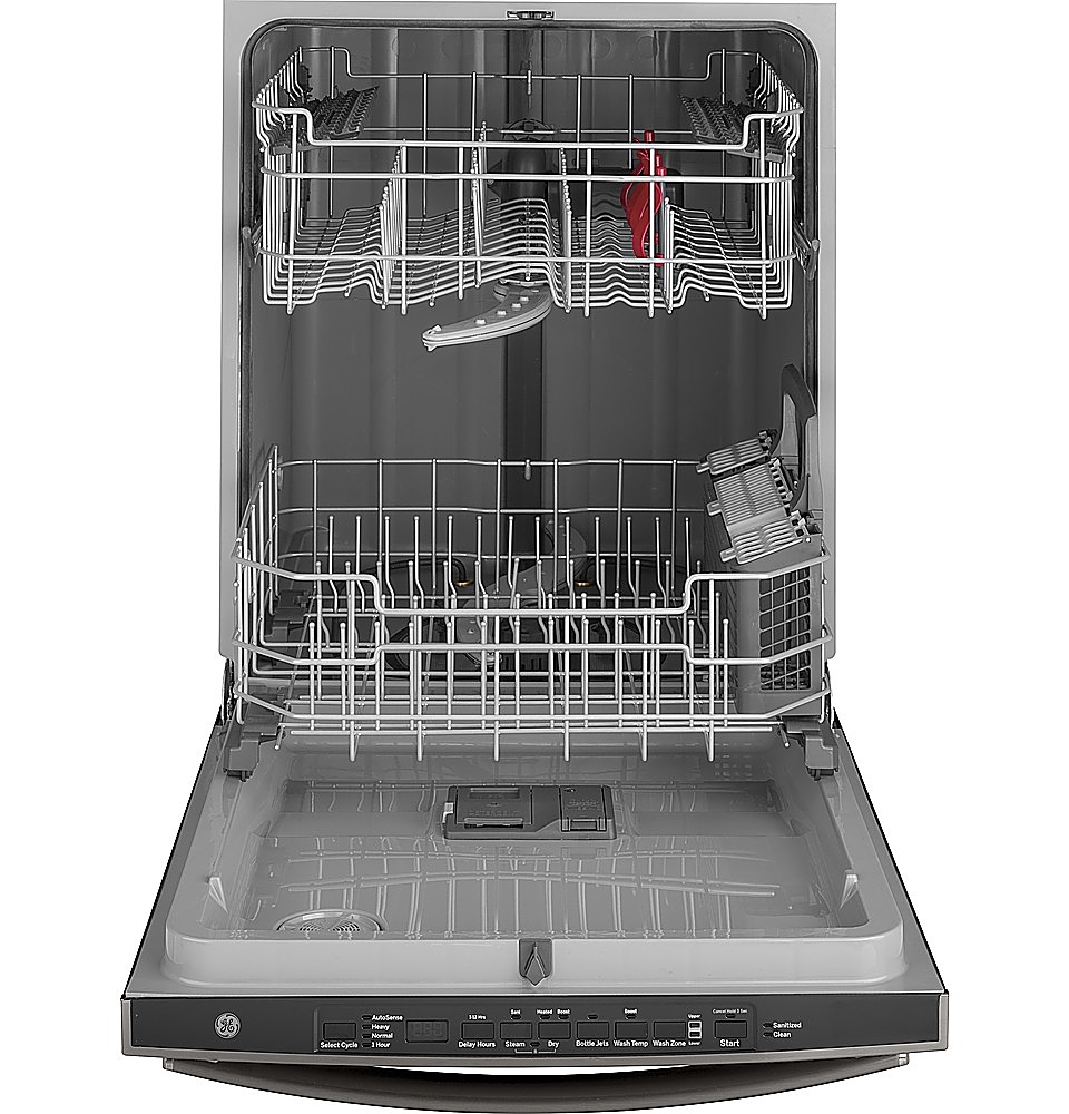 Angle View: GE - Front Control Built-In Dishwasher with Stainless Steel Tub, 50dBA - Stainless Steel