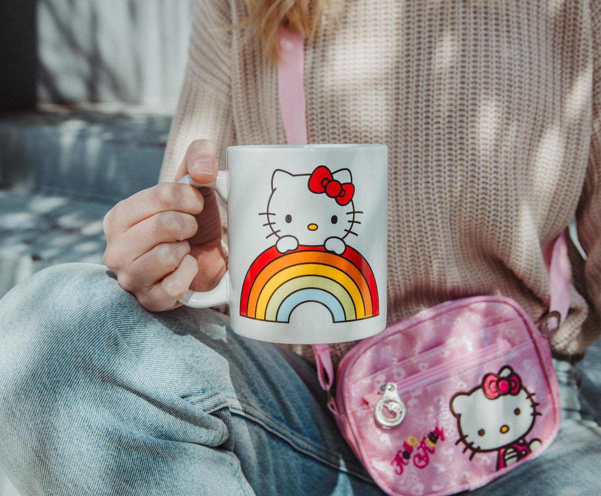 Alt View 4. Silver Buffalo - Sanrio Hello Kitty Rainbow Peek Ceramic Mug | Holds 20 Ounces - Red.