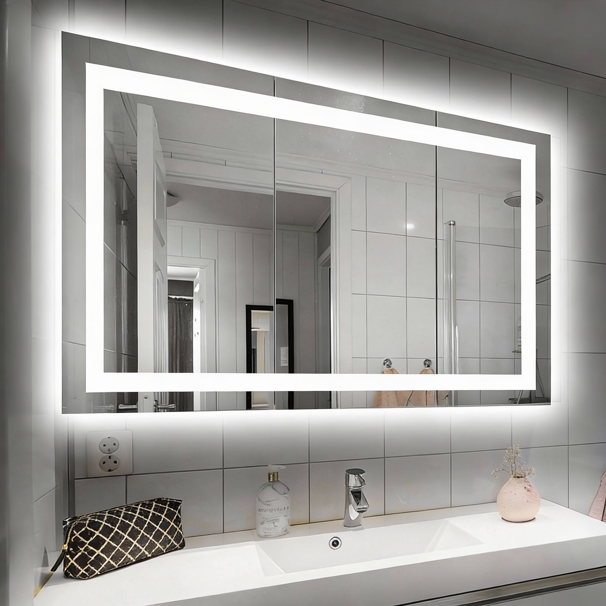 Alt View 1. OMOMMD - Led Bathroom Mirror With Lights Anti fog Dimmable Backlit Front Lit Smart Vanity Memory Function Shatterpro - Led Bathroom Mirror (3 Light Modes) 28"L x 32"W.