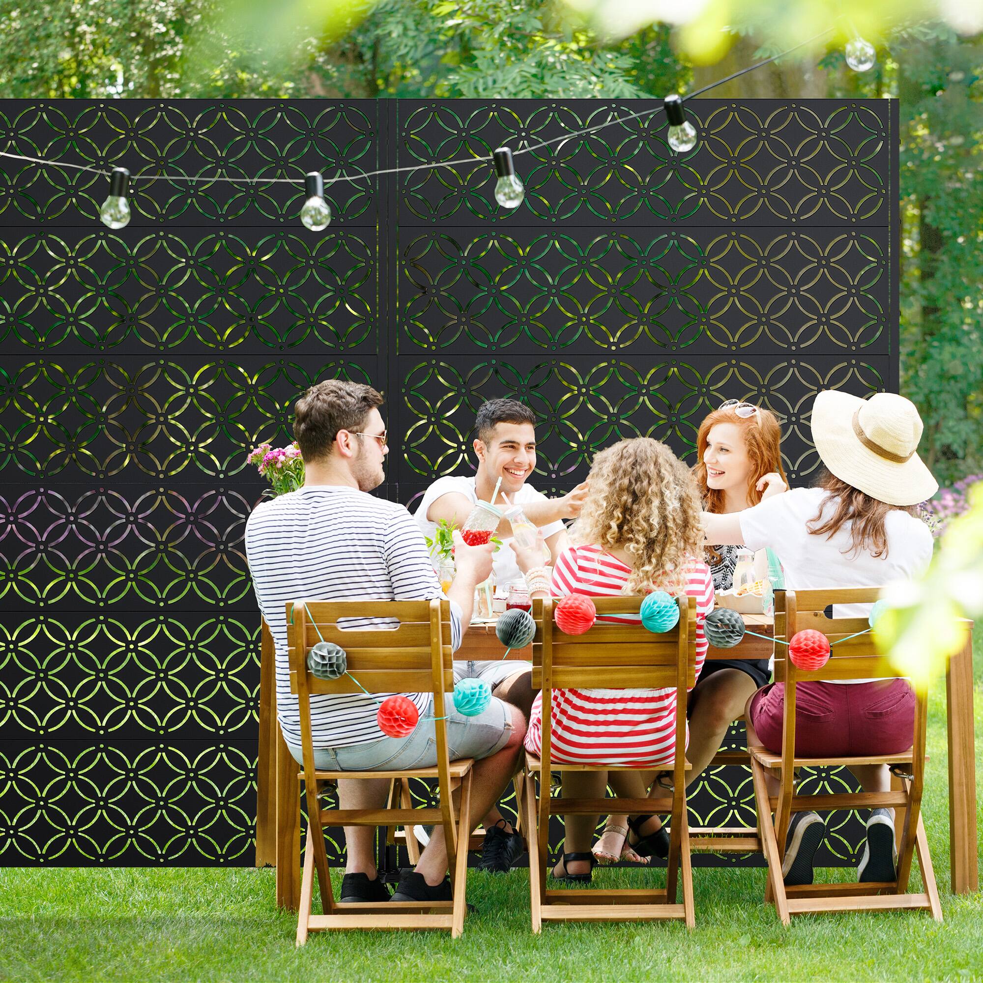 Alt View 3. PexFix - 72 in. x 47 in. Coin Pattern Metal Outdoor Privacy Screen & Panels, Freestanding Garden Divider Fence - Black.