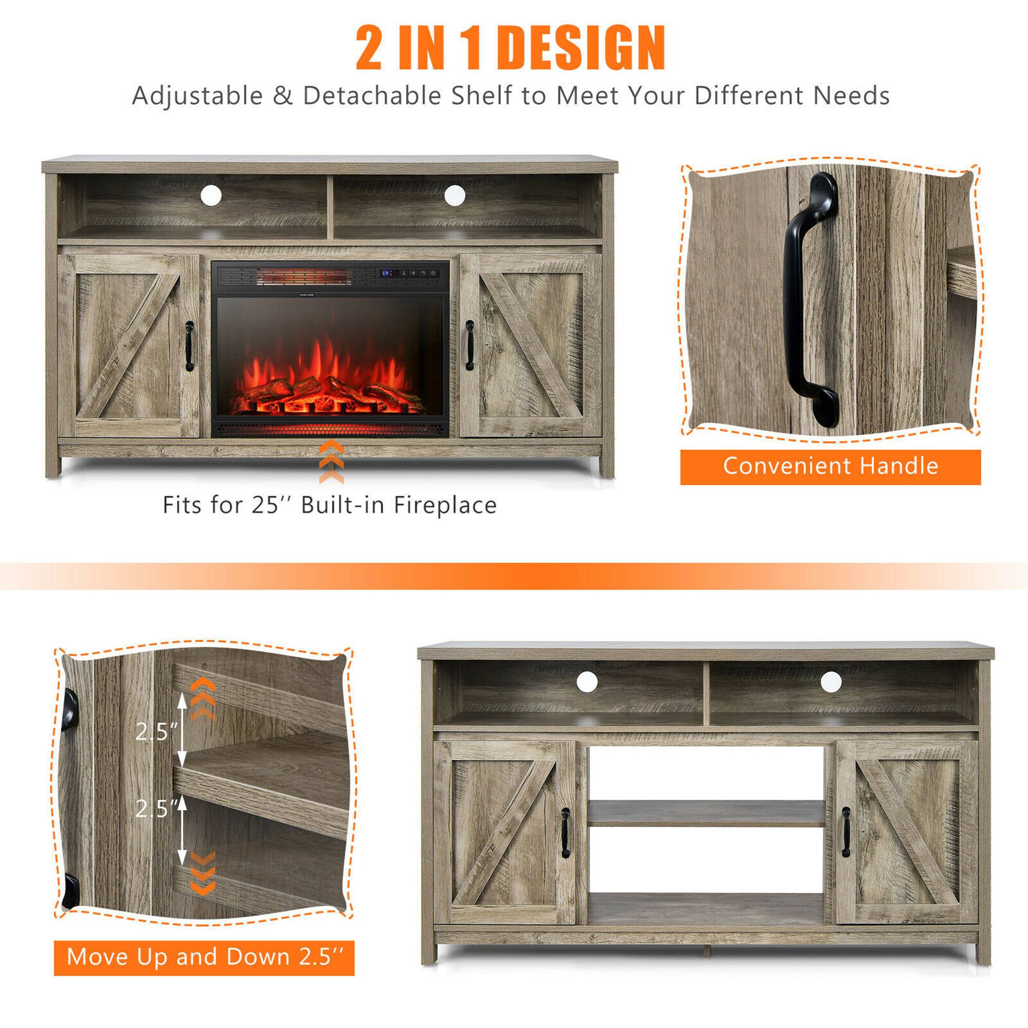 2 IN 1 DESIGN, Adjustable & Detachable Shelf to Meet Your Different Needs, Fits for 25" Built-in Fireplace, Convenient Handle, 2.5", Move Up and Down 2.5"