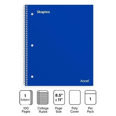 Staples Accel 1 Subject 8.5" x 11" 100 Pages College Ruled Page Size Poly Cover Per Pack