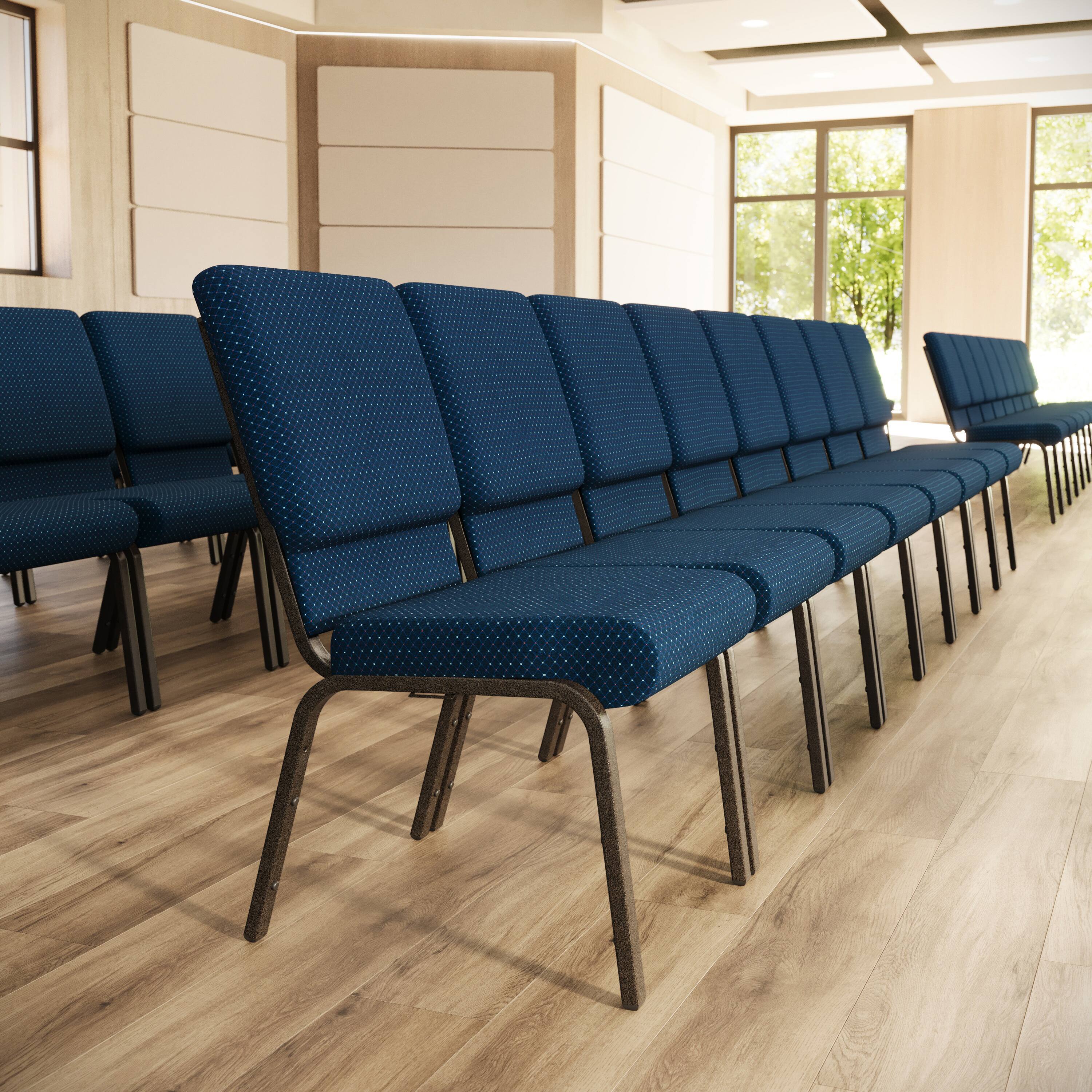 Alt View 1. Flash Furniture - HERCULES Series 18.5''W Stacking Church Chair in Navy Blue Patterned Fabric - Gold Vein Frame - Blue.