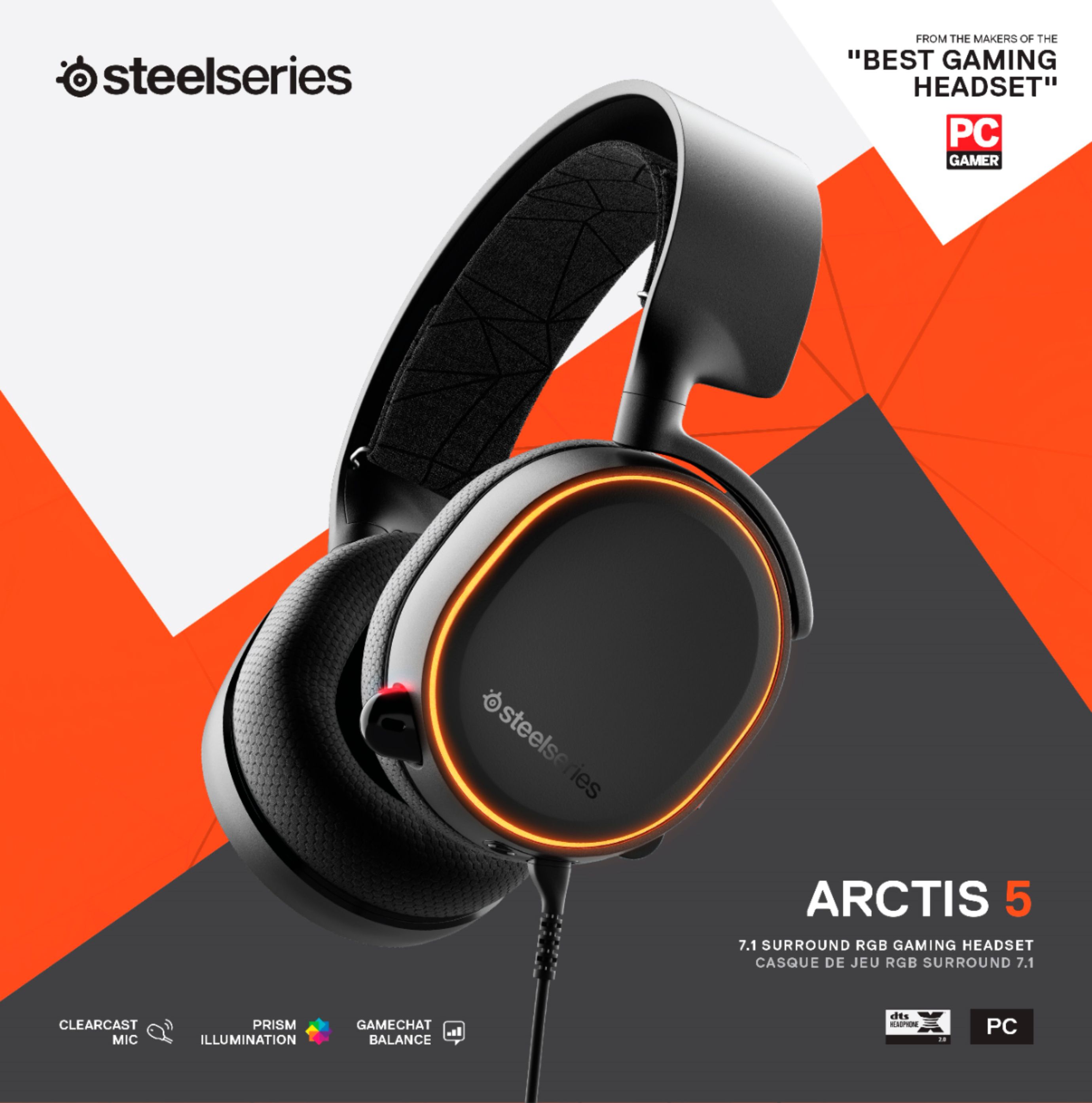 RGB Illumination DTS Headphone:X v2.0 Surround for PC and PlayStation 4 2019 Edition Gaming Headset SteelSeries Arctis 5 White