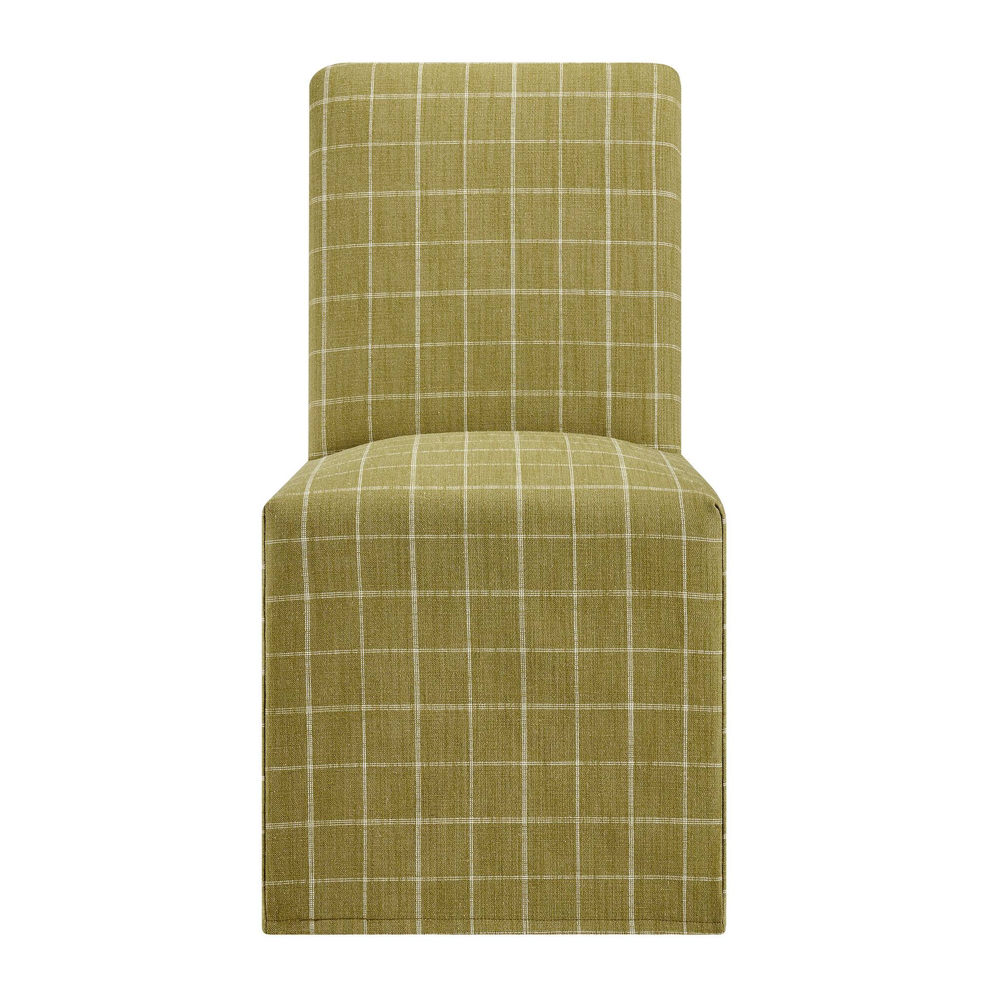 Alt View 6. Modway - Aster Linen Cotton Blend Slipcovered Dining Chairs Set of 2 by Modway - Artichoke Windowpane Check.