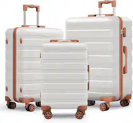 Sugift - 3-Piece Luggage Set Hardside Checked Spinner with TSA Lock 360° Spinner Wheels and Durable Shell - White