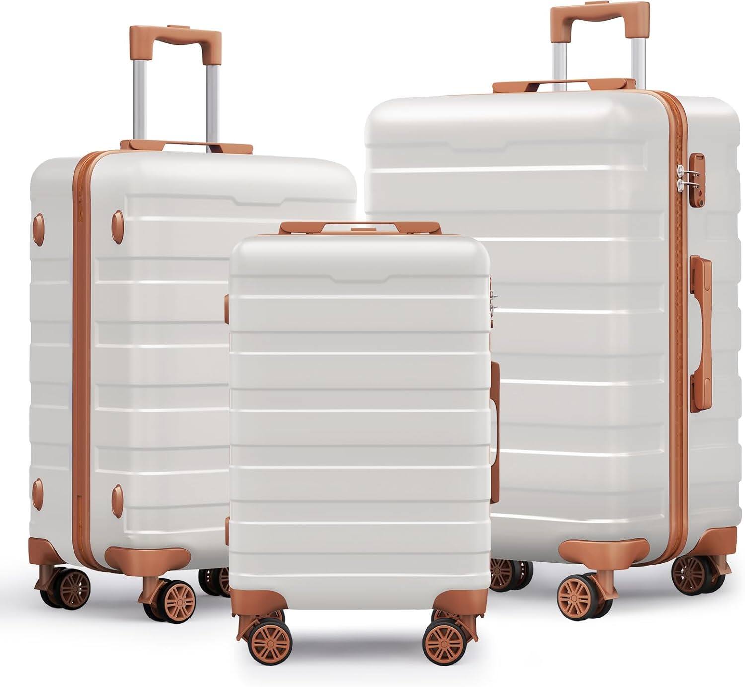 Front. Sugift - 3-Piece Luggage Set Hardside Checked Spinner with TSA Lock 360° Spinner Wheels and Durable Shell - White.