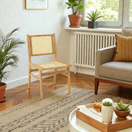 Hivvago - Stylish Teak Wood Chair with Breathable Cane Backrest for Dining Spaces - Natural