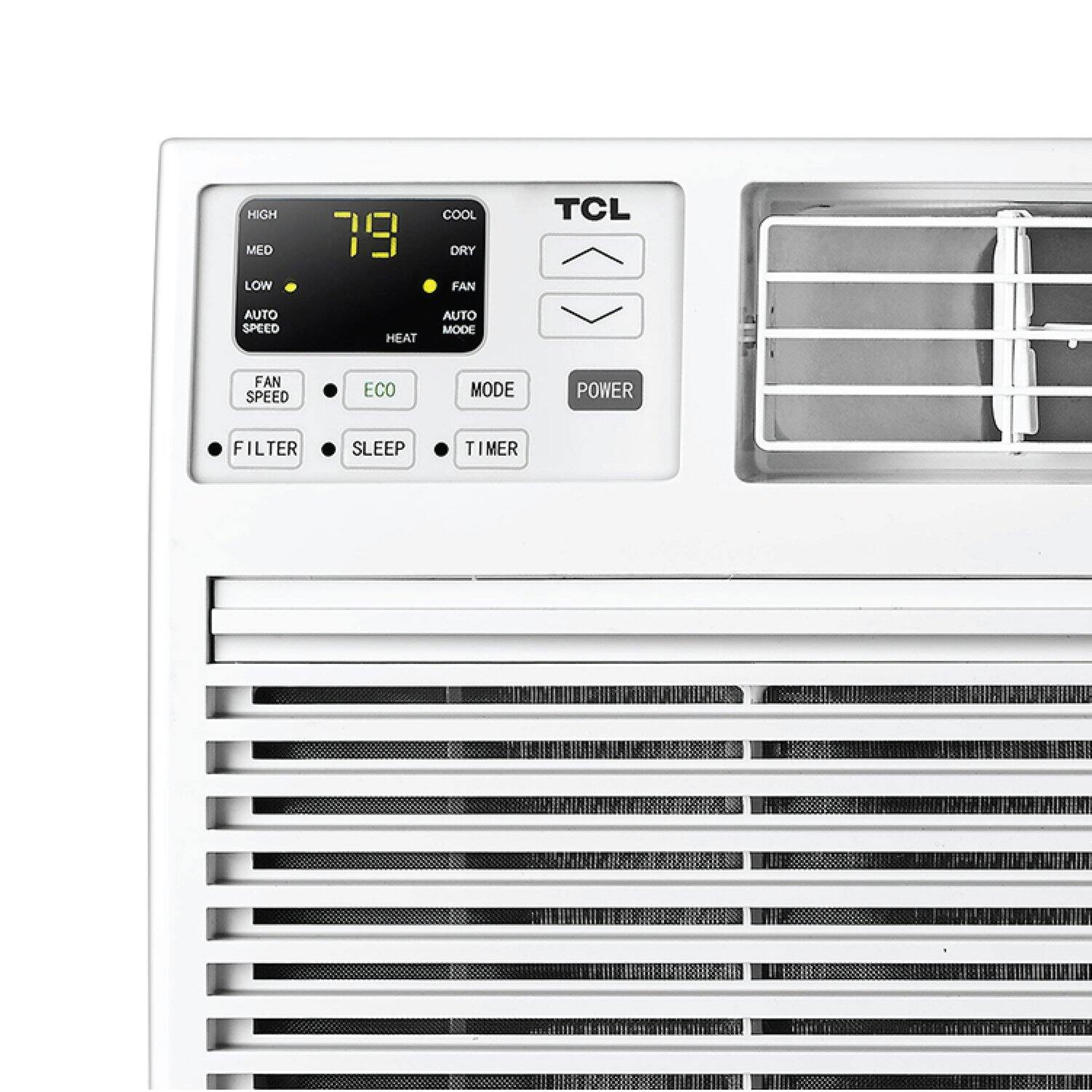HIGH MED LOW 79 COOL DRY FAN AUTO SPEED HEAT AUTO MODE FAN SPEED ECO MODE POWER FILTER SLEEP TIMER