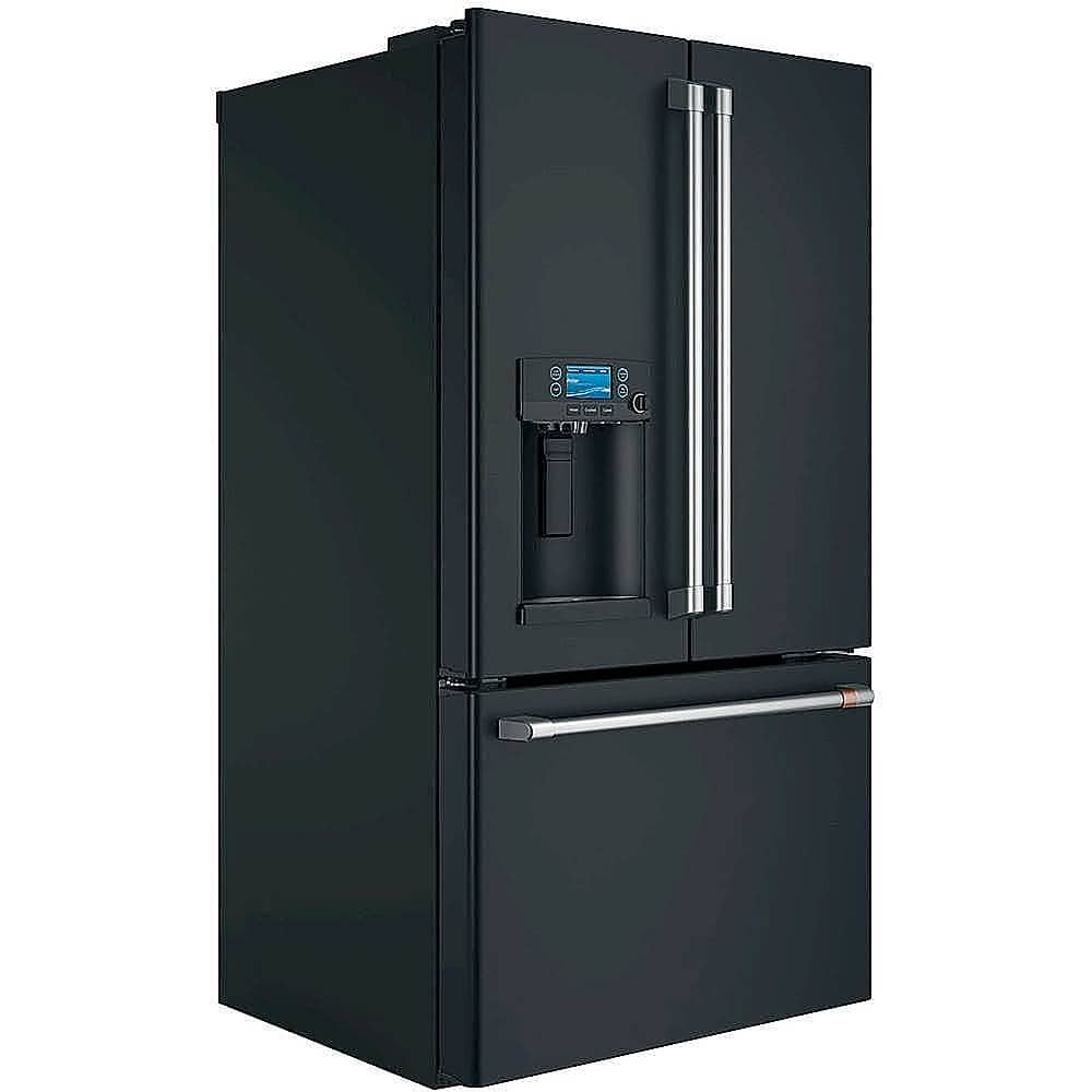 Angle. Café - 27.8 Cu. Ft. French Door Smart Refrigerator with Hot Water Dispenser, Customizable - Matte Black.