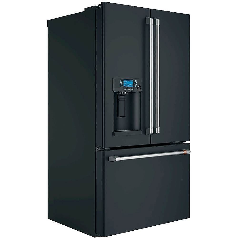 Angle. Café - 27.8 Cu. Ft. French Door Refrigerator with Hot Water Dispenser, Customizable - Matte Black.