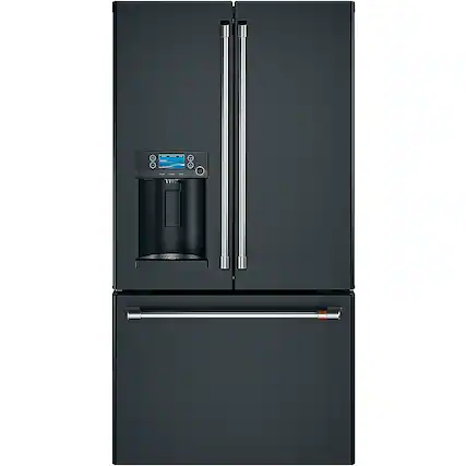 Front. Café - 27.8 Cu. Ft. French Door Smart Refrigerator with Hot Water Dispenser, Customizable - Matte Black.