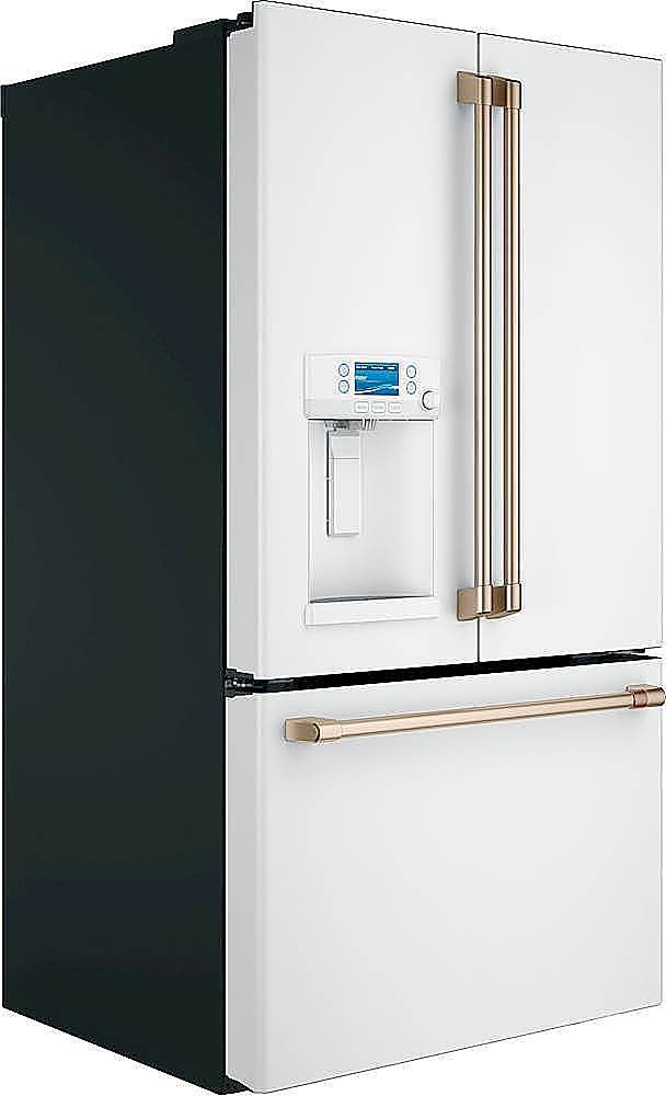 Angle. Café - 27.8 Cu. Ft. French Door Refrigerator with Hot Water Dispenser, Customizable - Matte White.