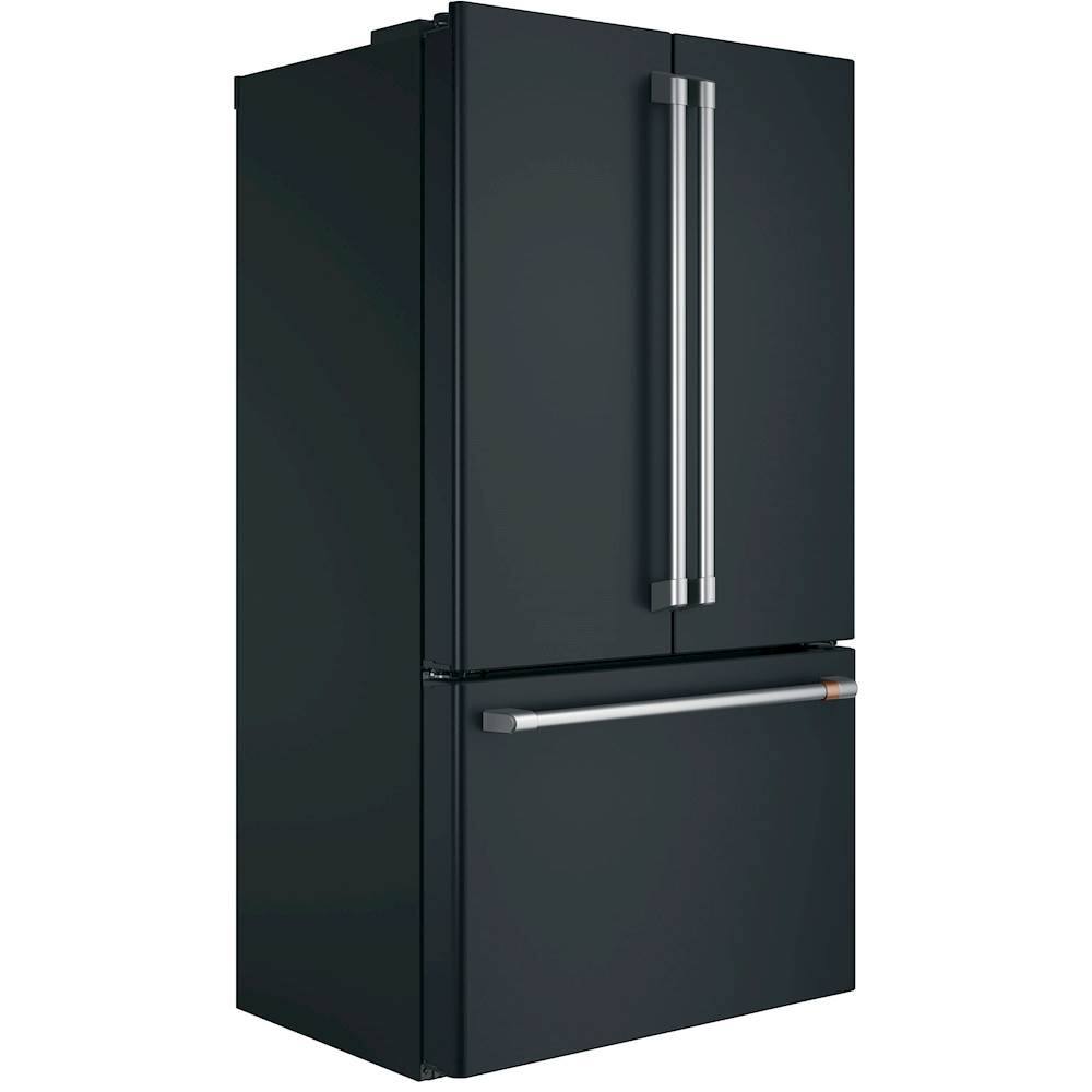 Angle. Café - 23.1 Cu. Ft. French Door Counter-Depth Smart Refrigerator with Internal Water Dispenser - Matte Black.