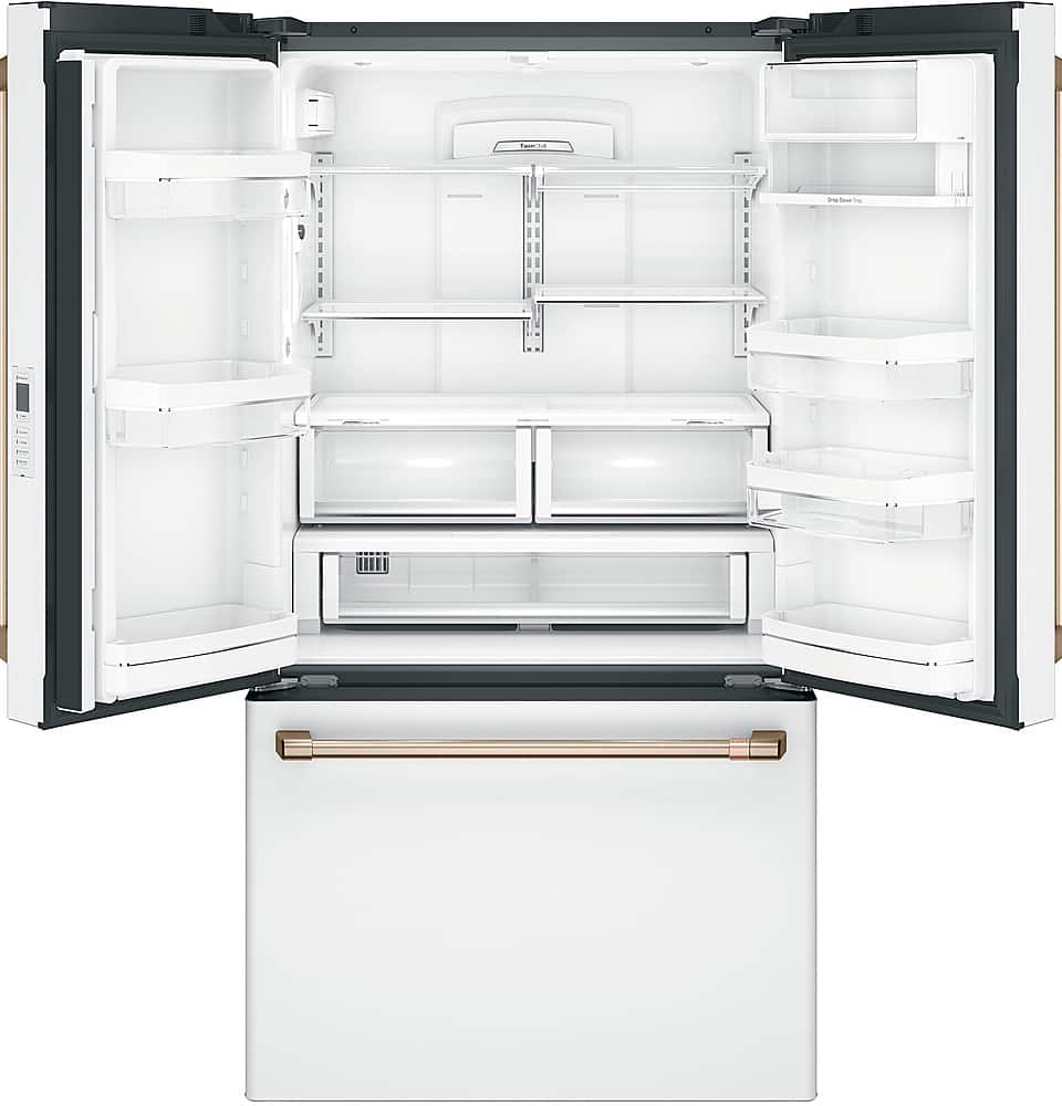 Left. Café - 23.1 Cu. Ft. French Door Counter-Depth Refrigerator, Customizable - Matte White.