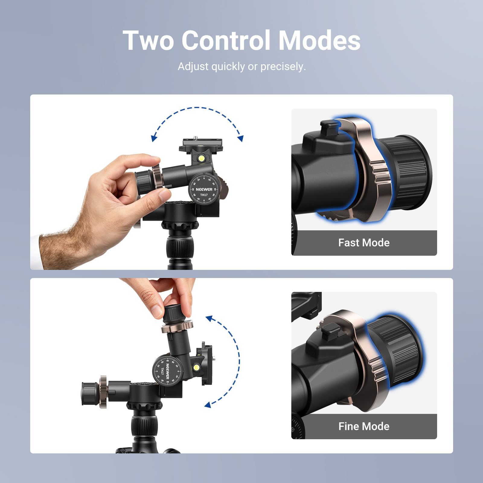 Two Control Modes  
Adjust quickly or precisely.

Fast Mode

NEEWER

Fine Mode