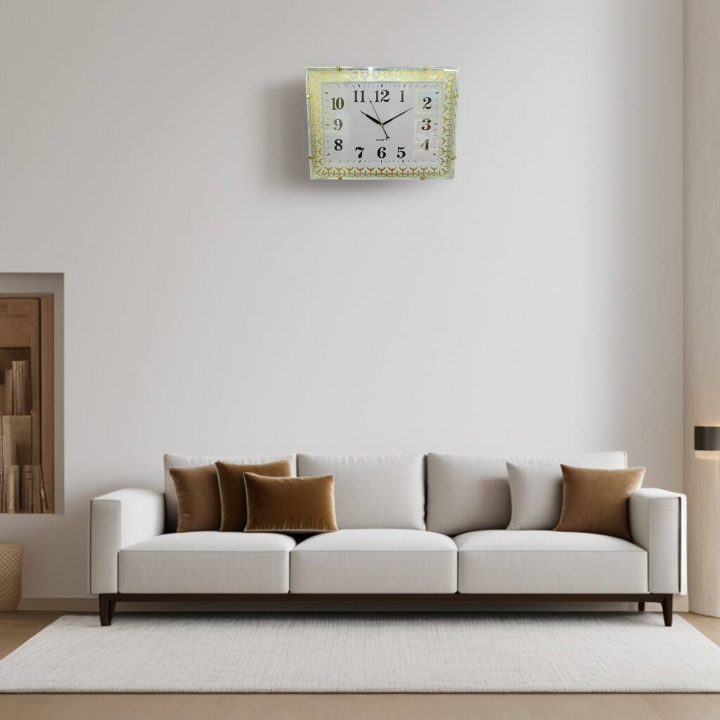 Angle. FC Design - 20"H Gold & White Elegant Rectangular Wall Clock - Timeless Decor - Multicolor.