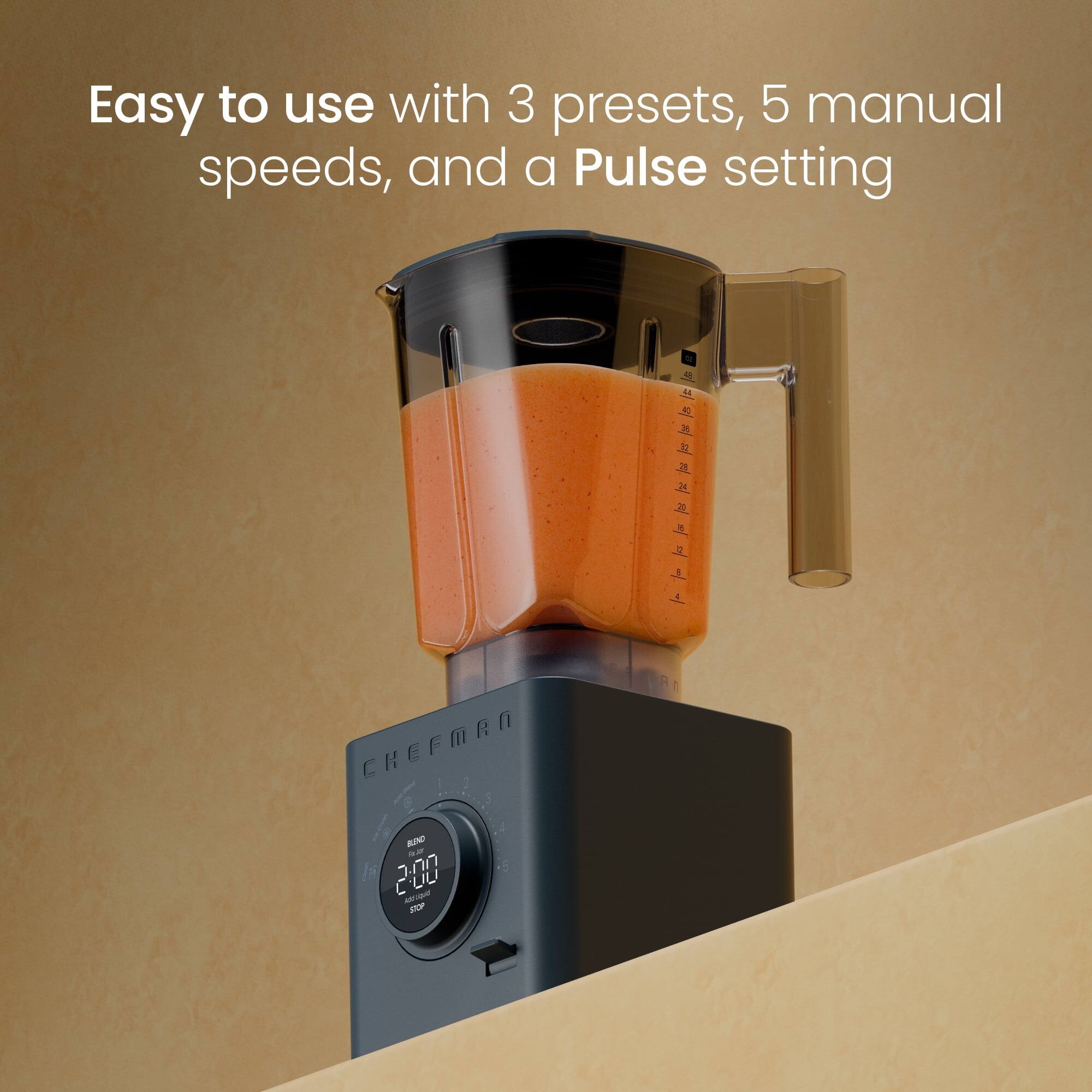 Easy to use with 3 presets, 5 manual speeds, and a Pulse setting
CHEFMARA
2:00
STOP