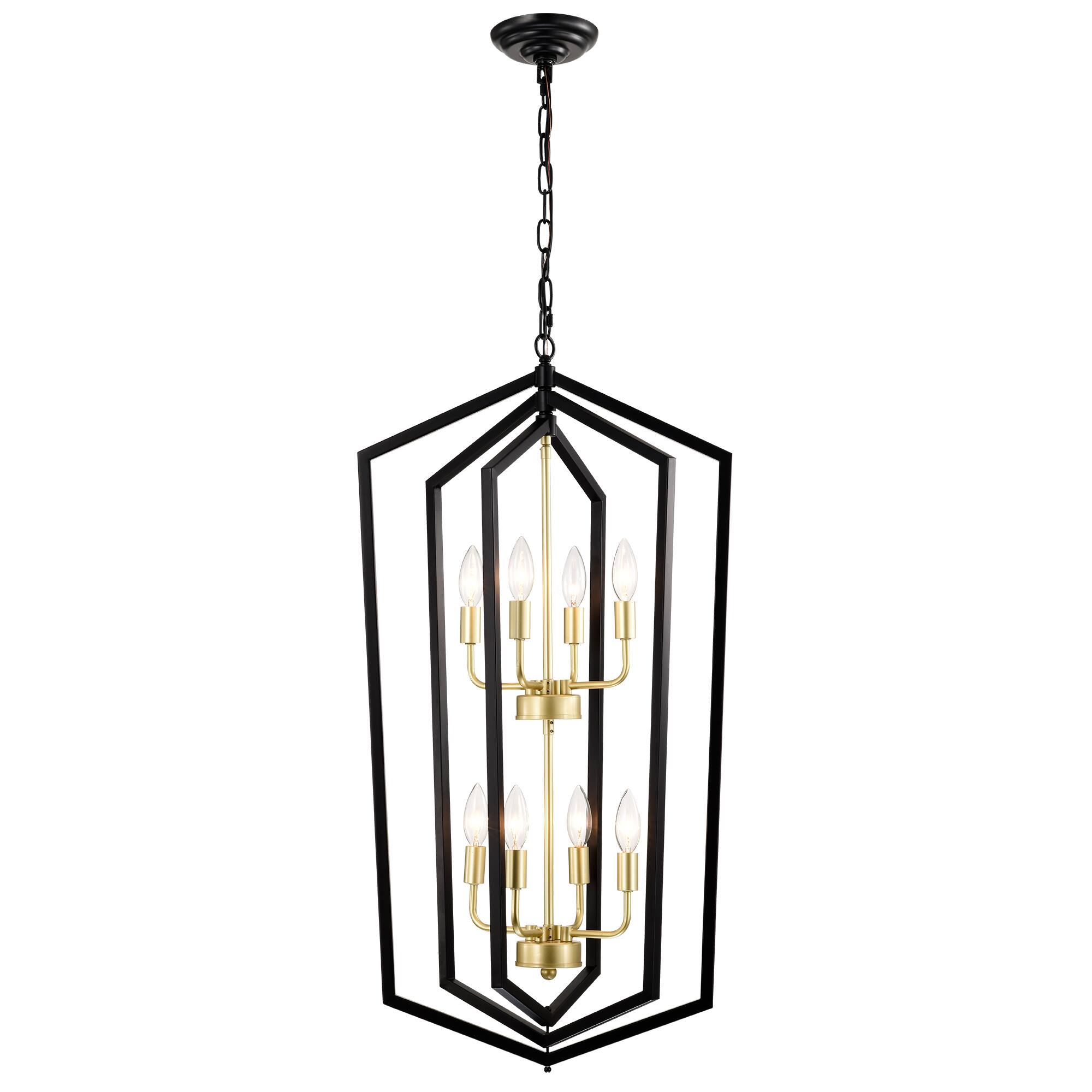 Front. APRILSOUL - 8-Light Lantern Tired Farmhouse Ceiling Hanging Light Black Chandelier Pendant Light Fixtures E12 Bulbs Not Included.