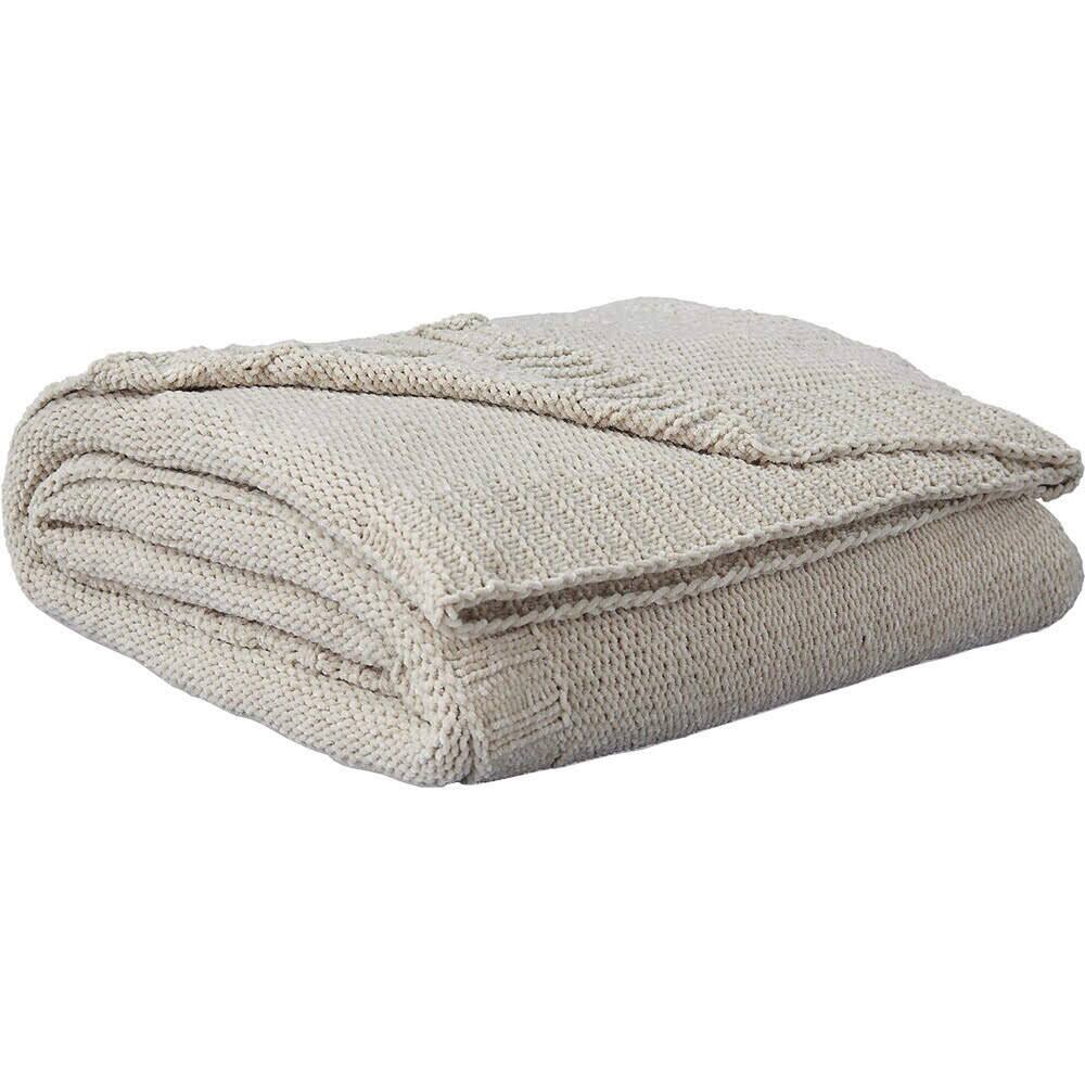 Front. Ashly - Anawood Throw Blanket - Oatmeal - Oatmeal.