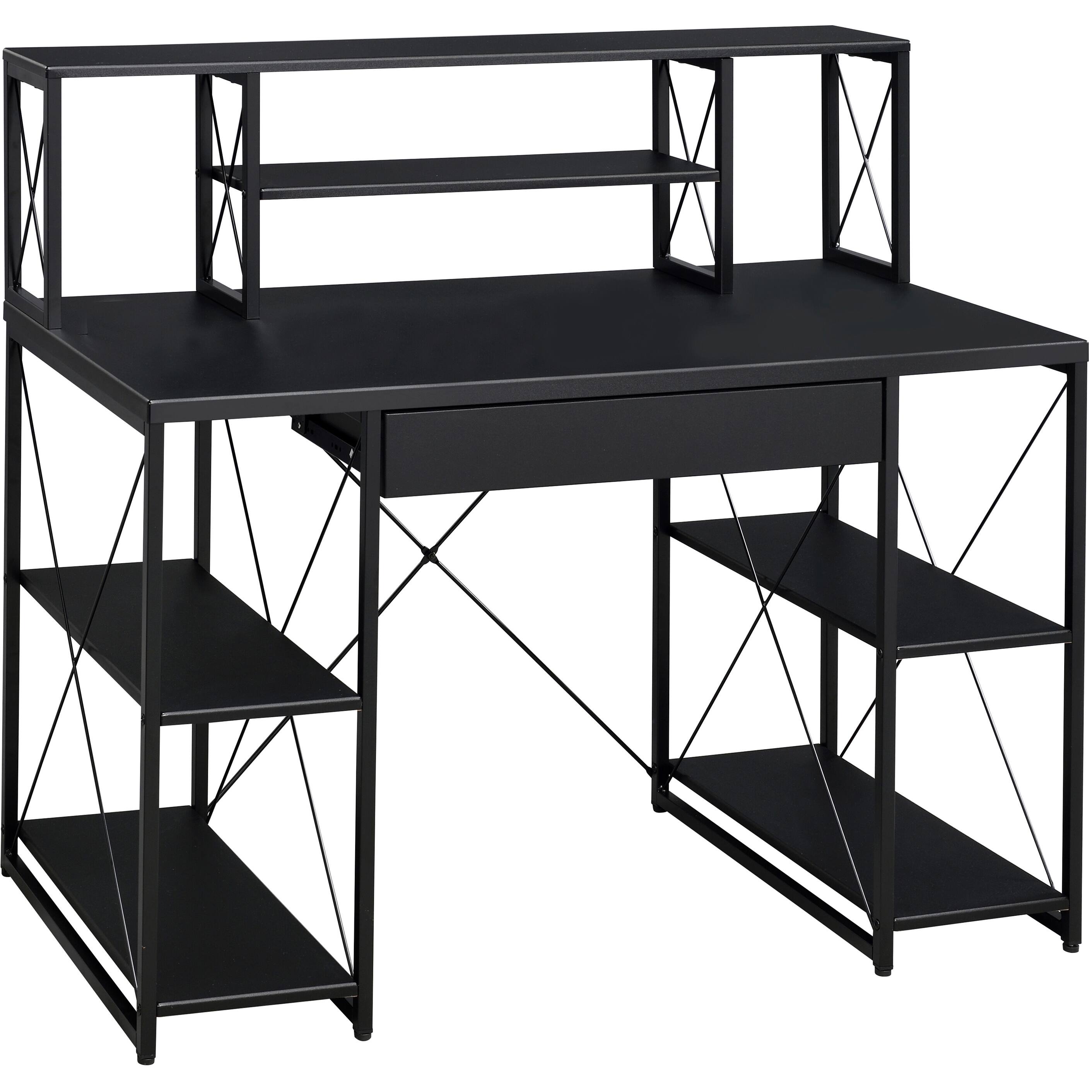 Angle. Spaco - Spaco Studio Office Computer Desk with Hutch, 8-Compartment Storage, Wood Top and Shelves, Metal Sled Base - Black.
