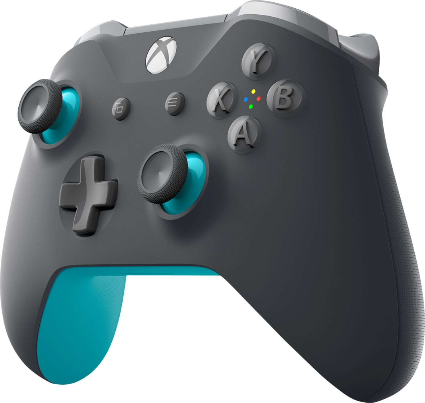 Left View: Microsoft Xbox Wireless Controller - Gamepad - wireless - Bluetooth - gray, blue - for PC, Microsoft Xbox One, Microsoft Xbox One S, Microsoft Xbox One X
