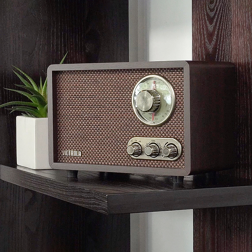 Victrola Retro Wood Bluetooth FM/AM Radio with Rotary Dial (Espresso)