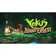 The image features a game called Yookus Island Express. The game is set in a jungle environment, with a mailbox and a character standing next to it. The mailbox is red, and the character appears to be a teddy bear. The game's title is displayed prominently in the scene, making it the focal point of the image.