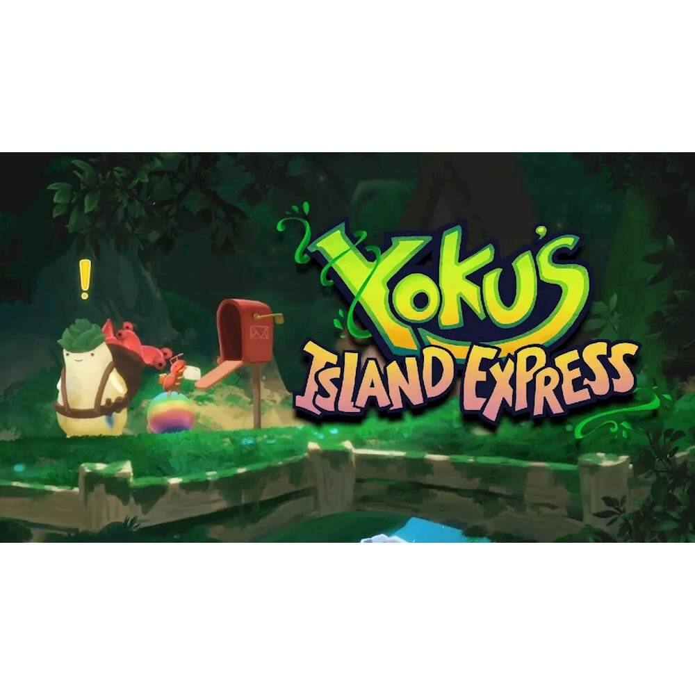 The image features a game called Yookus Island Express. The game is set in a jungle environment, with a mailbox and a character standing next to it. The mailbox is red, and the character appears to be a teddy bear. The game's title is displayed prominently in the scene, making it the focal point of the image. - E10+ (Everyone 10+)