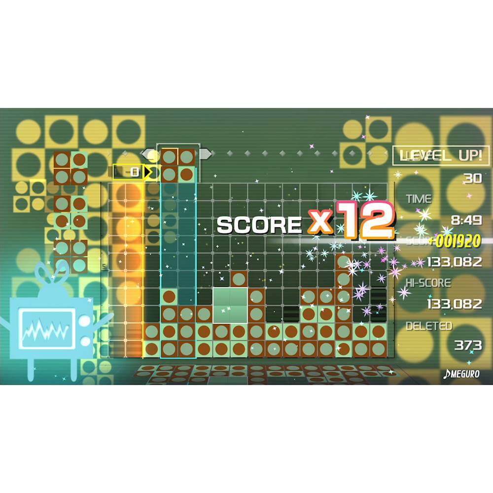 The image shows a video game with a score of 133,082. The game is a puzzle game with a timer that shows 8:49. The game is labeled "Level Up!" and features a high score of 133,082. The game also has a high score of 133,082, and the player's name is "Stu."