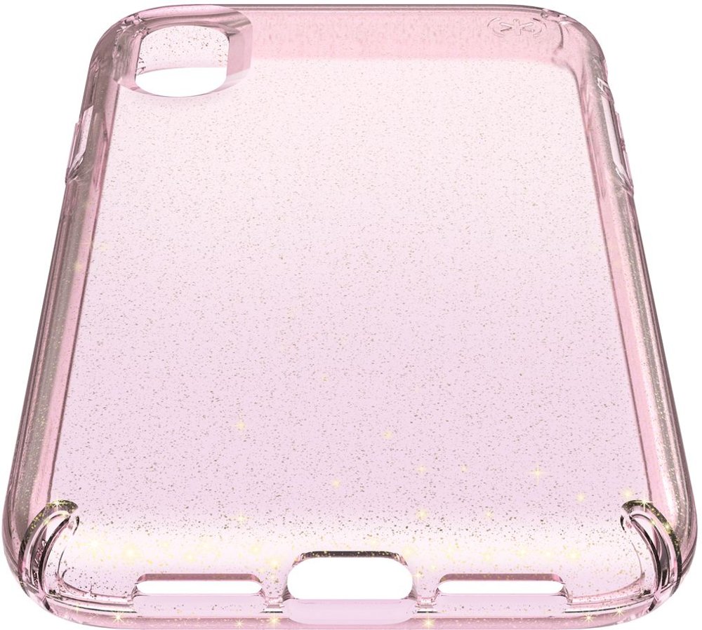 presidio clear + glitter case for apple iphone xr - bella pink with gold glitter