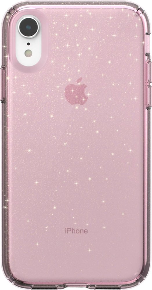 presidio clear + glitter case for apple iphone xr - bella pink with gold glitter