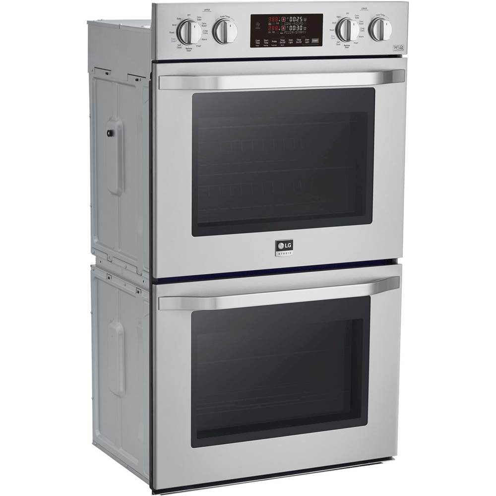 Angle View: GE Profile - 30" Built-In Double Electric Convection Wall Oven - Stainless steel