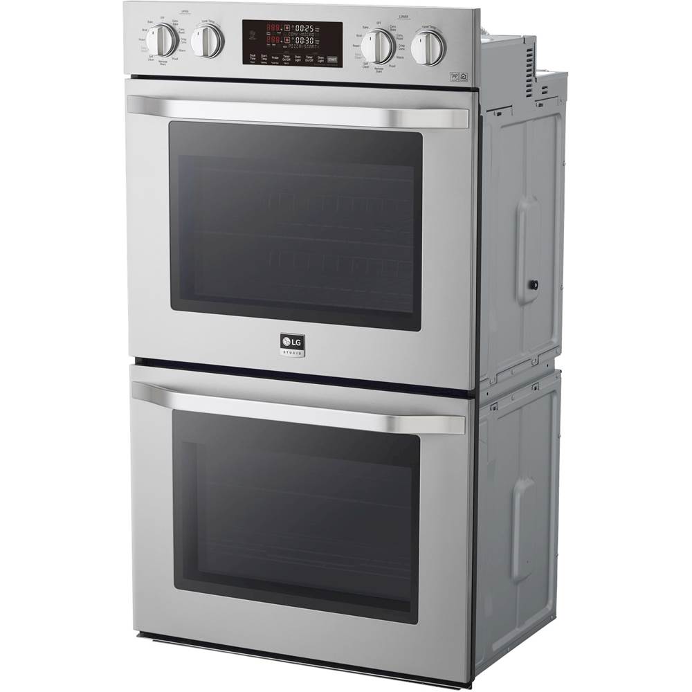 Left View: GE Profile - 30" Built-In Double Electric Convection Wall Oven - Stainless steel