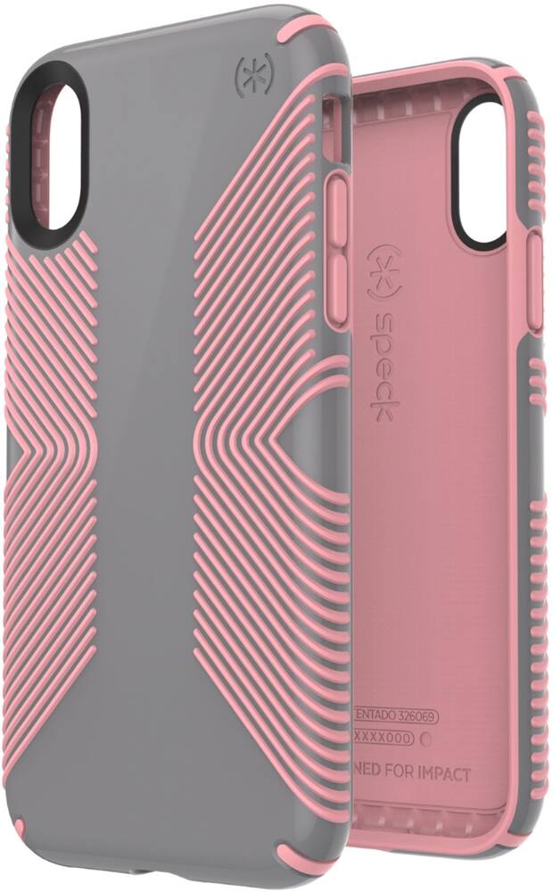 presidio glossy grip case for apple iphone xr - gunmetal gray/tart pink presidio glossy grip case for apple iphone xr - gunmetal gray/tart pink