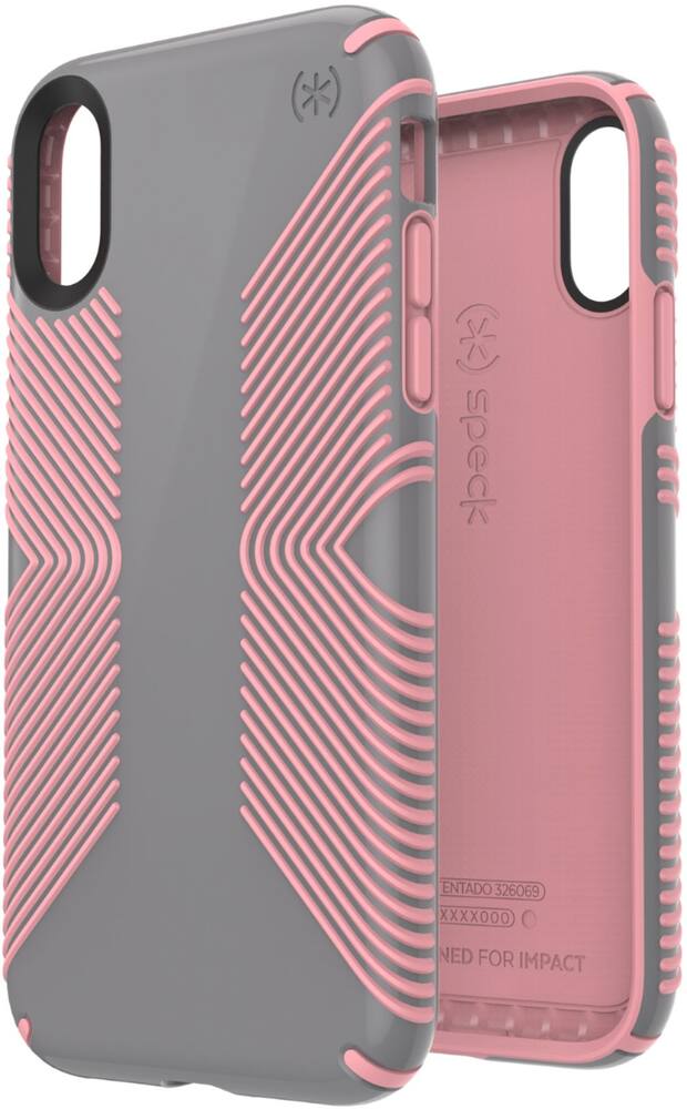 presidio glossy grip case for apple iphone xr - gunmetal gray/tart pink