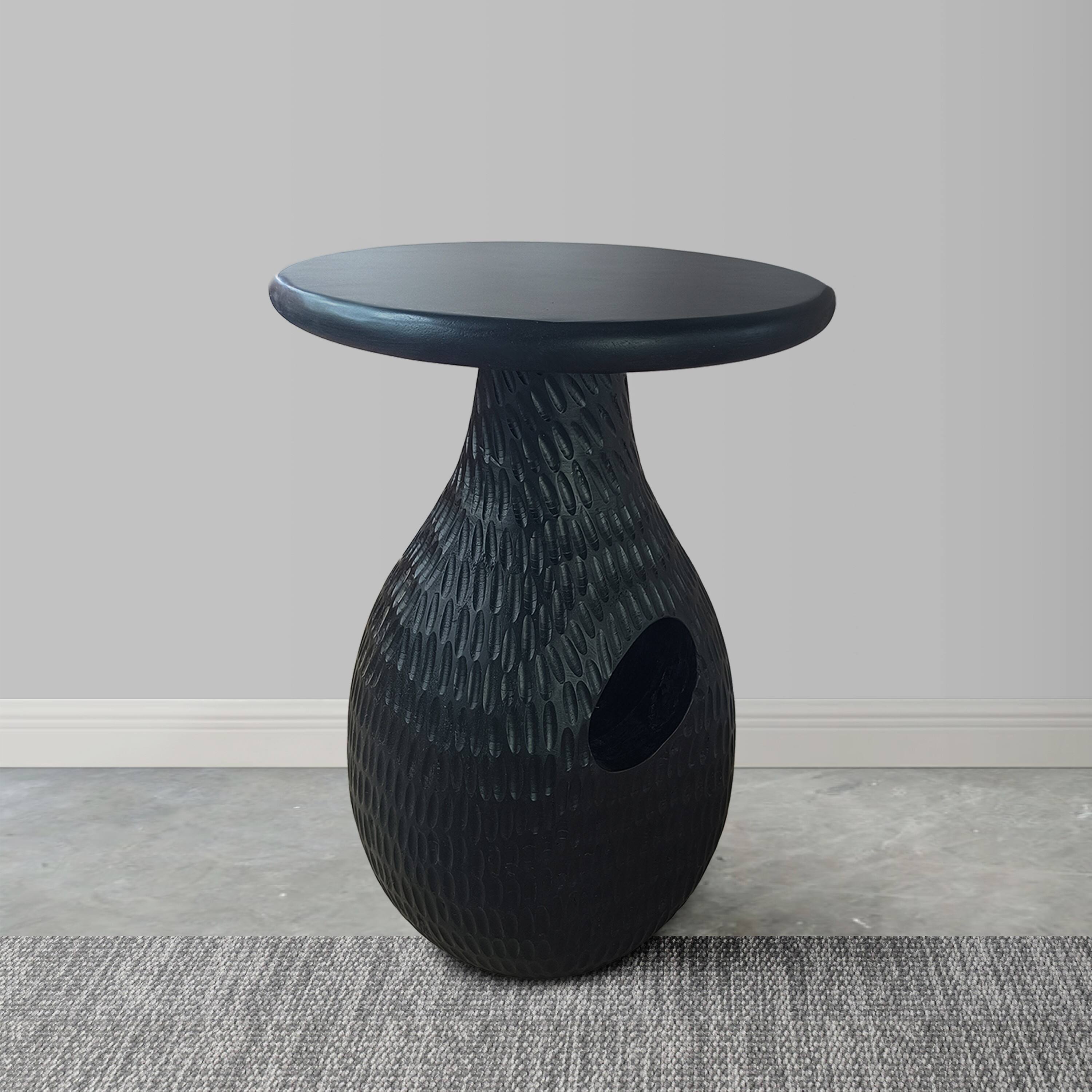 Alt View 9. Manhattan Lane - 14 Inch Side End Table, Artisan Handcrafted Mango Wood, Embossed Teardrop Shaped Base - Black.