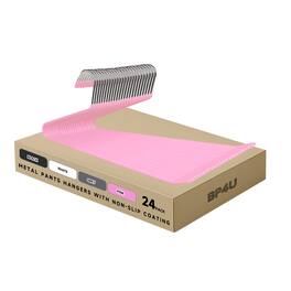 BP4U - 24-Pack Open-Ended Metal Hangers with Non-Slip Coated, Space Saving Scarf Hangers for Trousers, Dresses & Towels - Pink