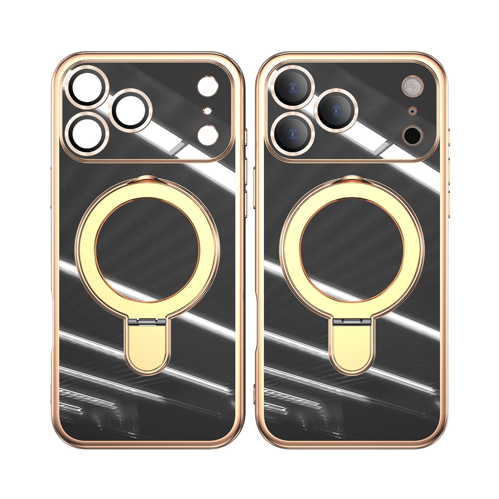 Angle. Dteck - Mag Safe Case for Apple iPhone 17 Pro,Slim Shockproof TPU Case with Metal Stand Plated Bumper Bulit in Glass Lens Film - Black.